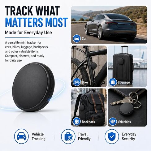 GPS Tracker for Vehicles - Hidden Car Tracker Device with Real-Time Location, No Subscription, Magnetic Mini GPS Tracker for Car, Bike, Luggage, Suitable for Phone and Android - Black in Saudi Arabia