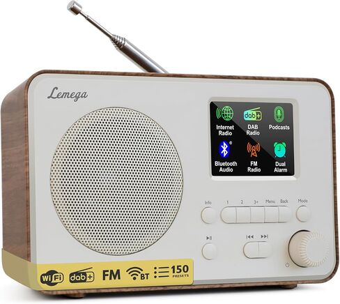 LeMega IR1PRO Internet Radio, Podcasts, Bluetooth, FM, Walnut | Alarm clock, full colour display, mains or AA battery, compact kitchen radio, snooze, sleep timer, 150 unified presets in Saudi Arabia