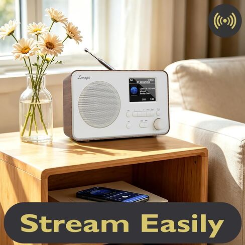 LeMega IR1PRO Internet Radio, Podcasts, Bluetooth, FM, Walnut | Alarm clock, full colour display, mains or AA battery, compact kitchen radio, snooze, sleep timer, 150 unified presets in Saudi Arabia