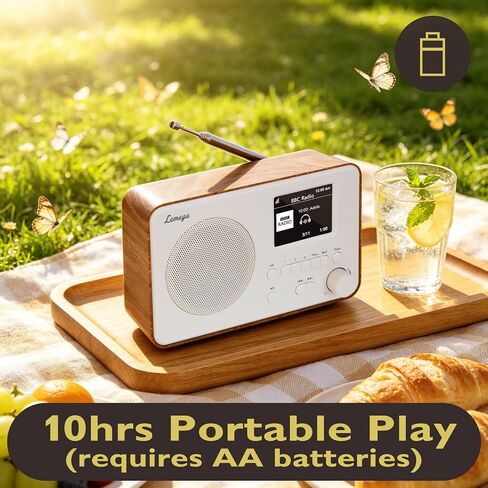 LeMega IR1PRO Internet Radio, Podcasts, Bluetooth, FM, Walnut | Alarm clock, full colour display, mains or AA battery, compact kitchen radio, snooze, sleep timer, 150 unified presets in Saudi Arabia