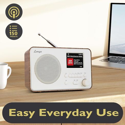LeMega IR1PRO Internet Radio, Podcasts, Bluetooth, FM, Walnut | Alarm clock, full colour display, mains or AA battery, compact kitchen radio, snooze, sleep timer, 150 unified presets in Saudi Arabia