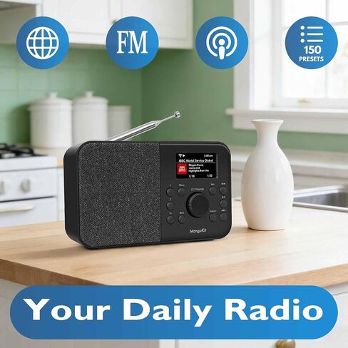 SR-L Radio, Bluetooth, FM & Internet, 150 Presets- Black | Podcast player, 50,000+ internet stations, alarm clock, sleep timer, colour display, mains or battery, compact kitchen radio in Saudi Arabia