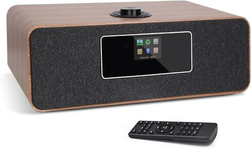 LEMEGA MS3 Internet Radio, Podcasts,Spotify, Bluetooth, FM Stereo, Walnut | Full colour display, 40 presets, remote control, acoustic wooden cabinet, headphone jack, USB, AUX-in, dual alarms clock in Saudi Arabia