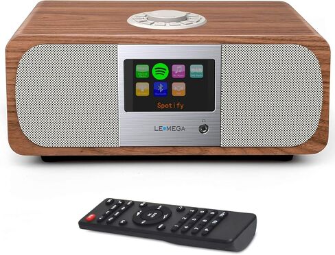 LEMEGA M3+ Internet Radio, Podcasts,Spotify, Bluetooth, FM Stereo, Walnut | Full colour display, 40 presets, remote control, acoustic wooden cabinet, headphone jack, USB, AUX-in, dual alarms clock in Saudi Arabia