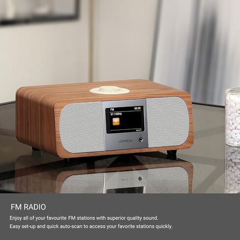 LEMEGA M3+ Internet Radio, Podcasts,Spotify, Bluetooth, FM Stereo, Walnut | Full colour display, 40 presets, remote control, acoustic wooden cabinet, headphone jack, USB, AUX-in, dual alarms clock in Saudi Arabia