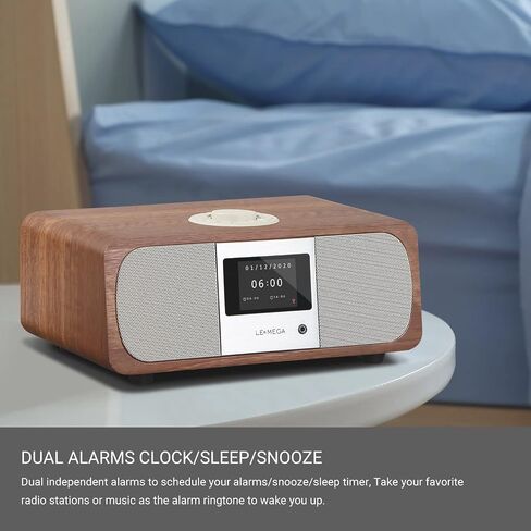 LEMEGA M3+ Internet Radio, Podcasts,Spotify, Bluetooth, FM Stereo, Walnut | Full colour display, 40 presets, remote control, acoustic wooden cabinet, headphone jack, USB, AUX-in, dual alarms clock in Saudi Arabia