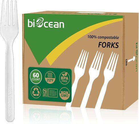 100% Compostable Spoons 180 Count Disposable Spoons Utensils Set Heavy Duty Spoons Silverware Eco Friendly Flatware for Party Camping Picnics Wedding-Ivory White in Saudi Arabia