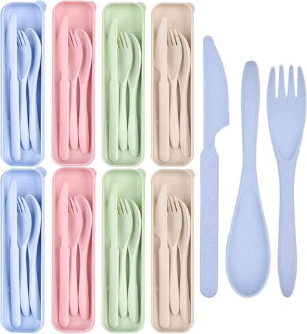 Lnrkai Travel Utensils Set with Case, 4 Sets Wheat Straw Reusable Spoon Knife Forks Tableware, Portable Cutlery Set for Lunch Box Accessories for Adults Travel Picnic Camping or Daily Use in Saudi Arabia