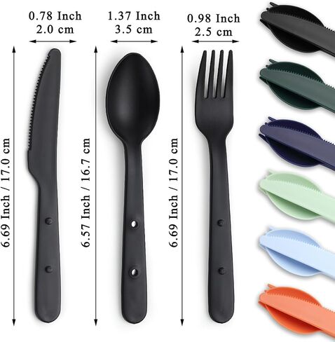 Evanda Travel Utensils Set for 6, Reusable Plastic Knife Fork Spoon Snapped Together for Easy Portability and Save Space, Silverware Cutlery Utensils Set for Work, Camping, Picnic, Gadgets, Lunch Box in Saudi Arabia