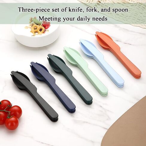 Evanda Travel Utensils Set for 6, Reusable Plastic Knife Fork Spoon Snapped Together for Easy Portability and Save Space, Silverware Cutlery Utensils Set for Work, Camping, Picnic, Gadgets, Lunch Box in Saudi Arabia