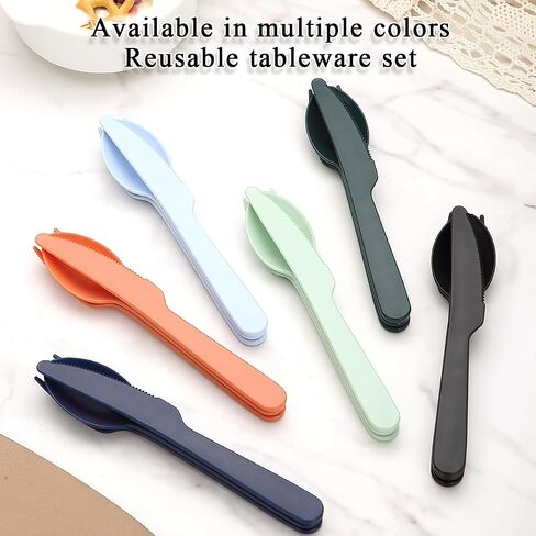 Evanda Travel Utensils Set for 6, Reusable Plastic Knife Fork Spoon Snapped Together for Easy Portability and Save Space, Silverware Cutlery Utensils Set for Work, Camping, Picnic, Gadgets, Lunch Box in Saudi Arabia