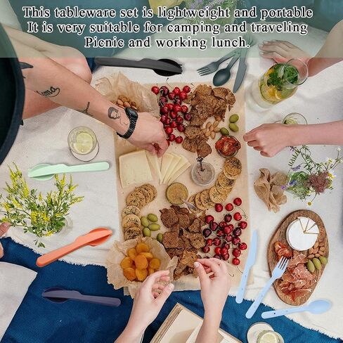 Evanda Travel Utensils Set for 6, Reusable Plastic Knife Fork Spoon Snapped Together for Easy Portability and Save Space, Silverware Cutlery Utensils Set for Work, Camping, Picnic, Gadgets, Lunch Box in Saudi Arabia