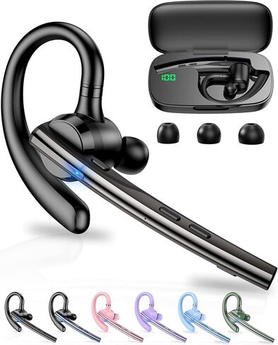 New Bee Bluetooth Headset V5.1 72H Talk Time Dual Mic with Mute Button for Business, Wireless Hand-Free Bluetooth Earpiece with 500mAh Charging Case for Cell Phone Calls Trucker Driver Laptop in Saudi Arabia
