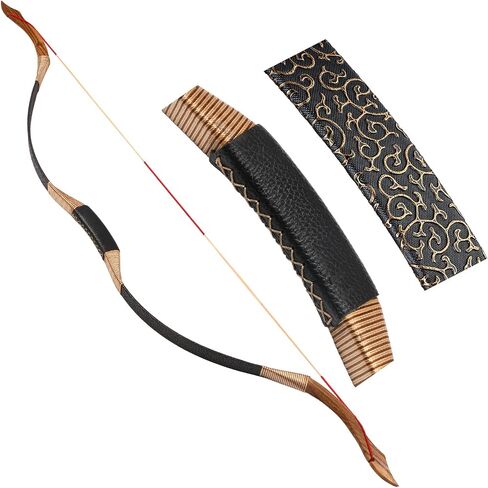 TOPARCHERY قوس منحني تقليدي باللون الأسود هنتر 53 بوصة قوس رماية للصيد مصنوع يدويًا قوس حصان طويل 30-50 رطل in Kuwait