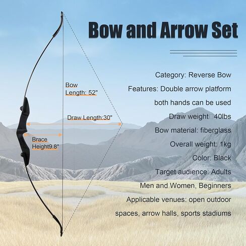 Recurve Bow and Arrow Set Archery Adult Bow Ambidextrous 40lbs | Takedown in Saudi Arabia