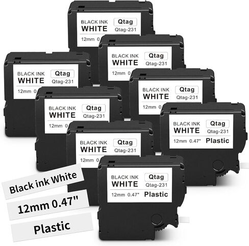 بديل لشريط الملصقات Brother P-Touch Btag BTAG231 باللون الأسود على الأبيض | 1/2 بوصة × 13.1 قدم (12 مم × 4 م)، 4 عبوات 12 مم 0.47 بوصة إعادة تعبئة شريط الملصقات متوافق مع صانعي الملصقات Brother PT-N10، PT-N20، PT-N25BT in Kuwait
