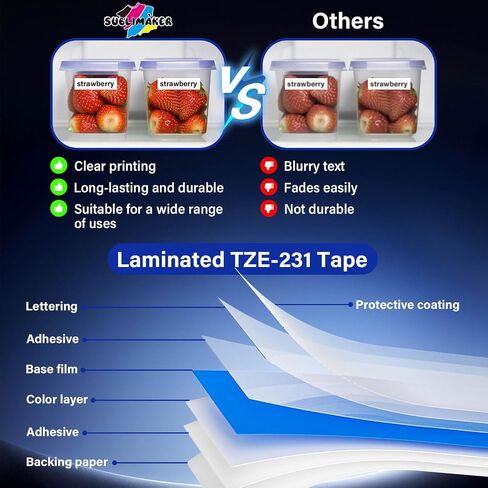 TZE-231 Label Maker Tape 12mm 0.47 Laminated Black on White 1/2" x 8m Replacement for Ptouch TZ TZE TZE231 Label Tape Cassette for PT-D220 PTD220 D220 PT-D210 PTD210 PT-H110 PT-D200 PT-D410 (5 Packs) in Saudi Arabia