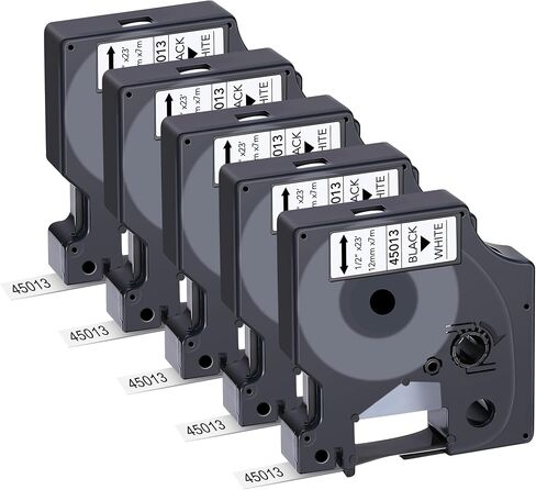 6-Pack Dymo D1 Label Tape 45013 Black on White 1/2 Inch x 23 Feet Compatible for DYMO LabelManager 160 280 210D 360D 420P Wireless PnP 220P 260P 500TS 450DUO in Saudi Arabia