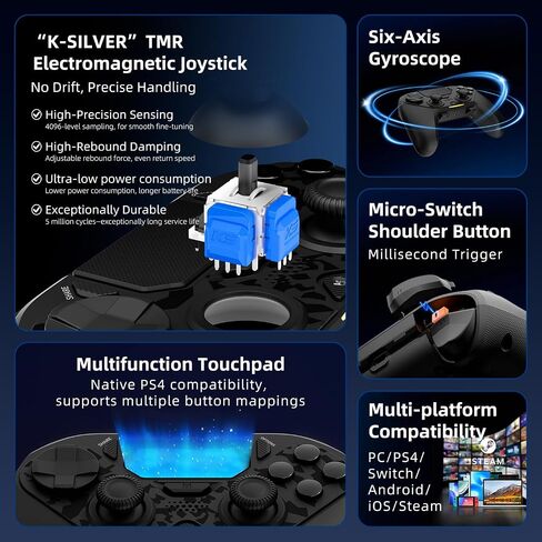 AceGamer Hypershadow D4 2.4G Wireless Controller for PS4/Switch/PC/IOS/Android/Steam Deck, TMR Joysticks, Instant Trigger Switch, Mechanical Buttons, 4 Macro Back Paddles, Turbo, 6-Axis Gyro, Grip Vibration +Trigger Vibration in Saudi Arabia