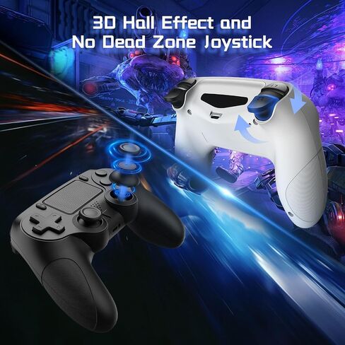 Huniquedec 2 وحدة تحكم لاسلكية لجهاز PS4/Pro/Slim/PC مع قبضة مضادة للانزلاق واهتزاز مزدوج، قبضة مريحة، كابل USB-C، متوافق مع بلاي ستيشن 4 (أسود وأبيض) in Saudi Arabia