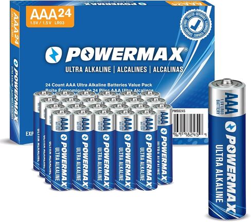 Powermax 24-Count Triple AAA Batteries, Ultra Long Lasting Alkaline Battery for Home and Office, 10-Year Shelf Life, Reclosable Packaging in Kuwait