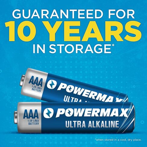 Powermax 24-Count Triple AAA Batteries, Ultra Long Lasting Alkaline Battery for Home and Office, 10-Year Shelf Life, Reclosable Packaging in Kuwait