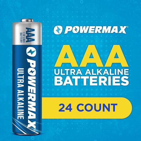 Powermax 24-Count Triple AAA Batteries, Ultra Long Lasting Alkaline Battery for Home and Office, 10-Year Shelf Life, Reclosable Packaging in Kuwait