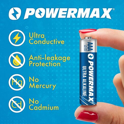 Powermax 24-Count Triple AAA Batteries, Ultra Long Lasting Alkaline Battery for Home and Office, 10-Year Shelf Life, Reclosable Packaging in Kuwait