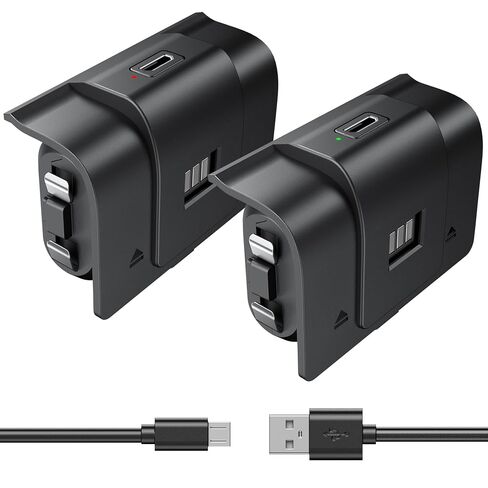 6amLifestyle Rechargeable Xbox Controller Battery Pack, Play and Charge Kit Compatible with Xbox Series X|S, Xbox One S X Elite Controllers,2 Pack NiMH Batteries with 4 Covers & Micro USB Cable, Black in Saudi Arabia
