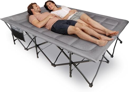 RedSwing 2 Person Camping Cot for Adults, Grey, 59" W Extra Wide | Heavy Duty 500lbs, Portable Oversized Folding Queen Size For Double Adult, Indoor Office Outdoor in Saudi Arabia