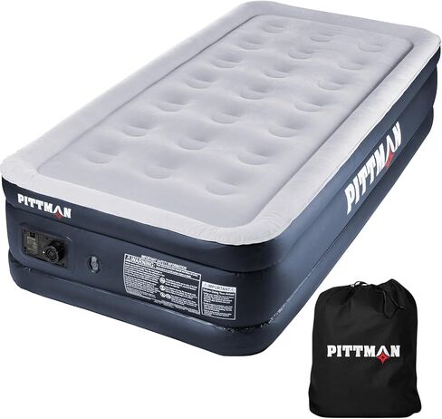 Pittman - Air Mattress Twin with Built in Pump - Black 18" Double High Twin Air Mattress with Built in Pump that Inflates & Deflates - Blow Up Mattress is Ideal for Guests or Camping in Saudi Arabia