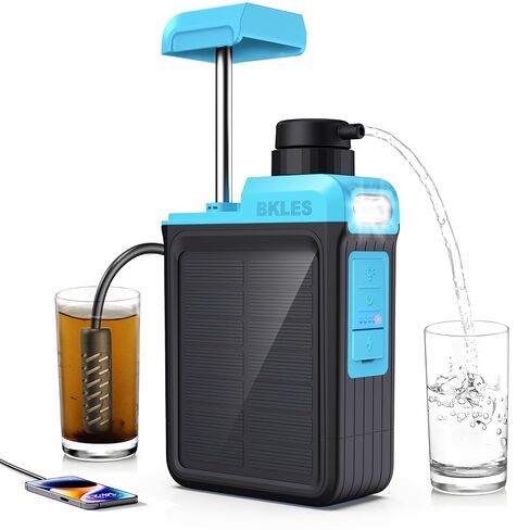 BKLES 3-in-1 Water Filter System for Survival Gear & Emergency Preparedness | 6-stage portable solar electric purifier with hand pump, 0.01 Micron, 1800 gallons for camping, hiking, backpacking, travel in Saudi Arabia
