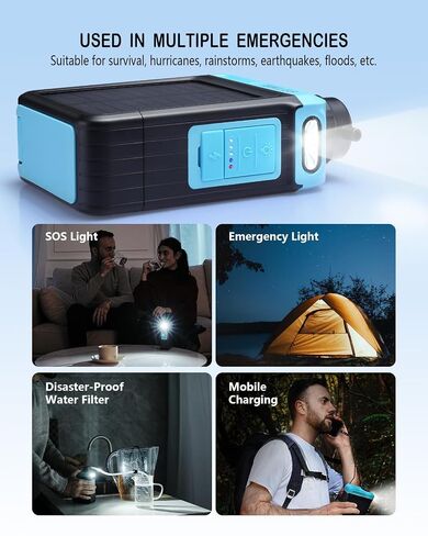 BKLES 3-in-1 Water Filter System for Survival Gear & Emergency Preparedness | 6-stage portable solar electric purifier with hand pump, 0.01 Micron, 1800 gallons for camping, hiking, backpacking, travel in Saudi Arabia