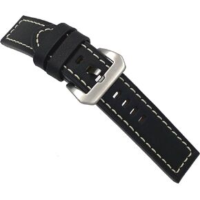 REV 24mm Genuine Leather Watch Band Vintage Strap Black (ITAL264)