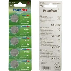 PoundMax CR 2025 Batteries 3v Lithium Button Cell Battery Combo Pack - 5 Count