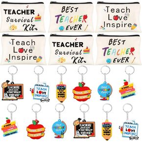 Nosiny 18 Pcs Teacher Appreciation Gifts Set Teacher Keychains Bulk Christmas Teacher Gifts Teacher Keychain Set 6 Makeup Pouch Cosmetic Bag and 12 Teacher Keychains Thank You Gifts for Women
