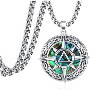 Sobriety Gifts for Men Sterling Silver Compass Alcoholics Anonymous Pendant Necklace AA Jewelry Sobriety for Men Women