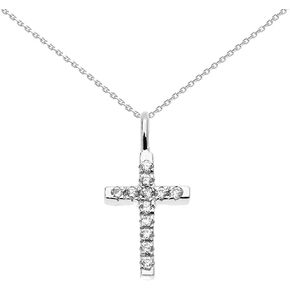 Religious Jewelry by FDJ 14K White Gold 1/20 Cttw Diamond Accented Dainty Linear Cross Charm Pendant Necklace with Rolo Chain (K-M Color) - Choice of Chain Length