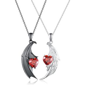 Matching Couples Necklace 925 Sterling Silver Angel and Devil Pendant Matching Necklace for Couples for Him and Her Valentine's Day Jewelry Gifts Lover Gift