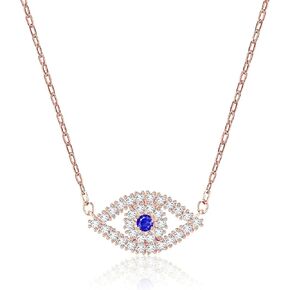 Apsvo Dainty Evil Eye Necklace, Silver/Gold/Rose Gold Protection Jewelry for Women Girls