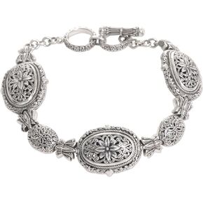 NOVICA Artisan Handmade .925 Sterling Silver Link Bracelet with Floral Motif Indonesia 'Lotus Chain'