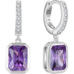 Starchenie Dangle Drop Hoop Earrings 925 Sterling Silver Emerald Cut Birthstones Jewelry Gift for Women