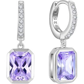 Starchenie Dangle Drop Hoop Earrings 925 Sterling Silver Emerald Cut Birthstones Jewelry Gift for Women