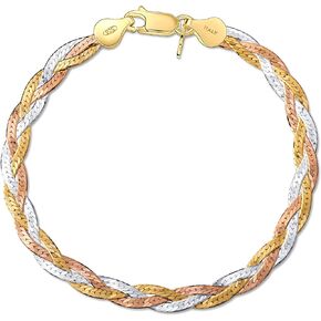 Amberta Women's 925 Sterling Silver Braided Herringbone Chain Bracelet (Length 7.5 inch)