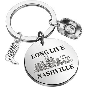 TGBJE Nashville Girls Trip Gift Long Live Nashville Keychain Music City Gift Western Country Cowgirl Jewelry Tennessee Gift