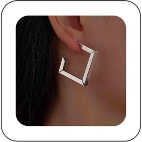 Bohemia Gold Square Hoop Earrings Geometric Hoop Earrings Hollow Square Dangle Drop Earrings Minimalist Chunky Square Earrings Square C Shape Earrings Jewelry for Women and Girls