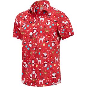 GRTXIN Christmas Shirts for Men Hawaiian Santa Claus Vacation Shirt Short Sleeve Button Down Dress Shirts