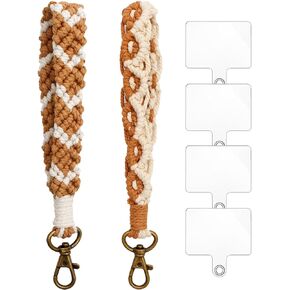 2 Pcs Boho Keychain Macrame Crochet Keychain Wristlet Handmade Lanyard for Keys,Cute Keychain Bracelet Wrist Lanyard