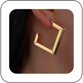 Bohemia Gold Square Hoop Earrings Geometric Hoop Earrings Hollow Square Dangle Drop Earrings Minimalist Chunky Square Earrings Square C Shape Earrings Jewelry for Women and Girls