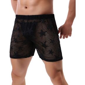 KAMUON Men's Sexy Mesh See Through Summer Beach Lounge Shorts Boxer Underwear
